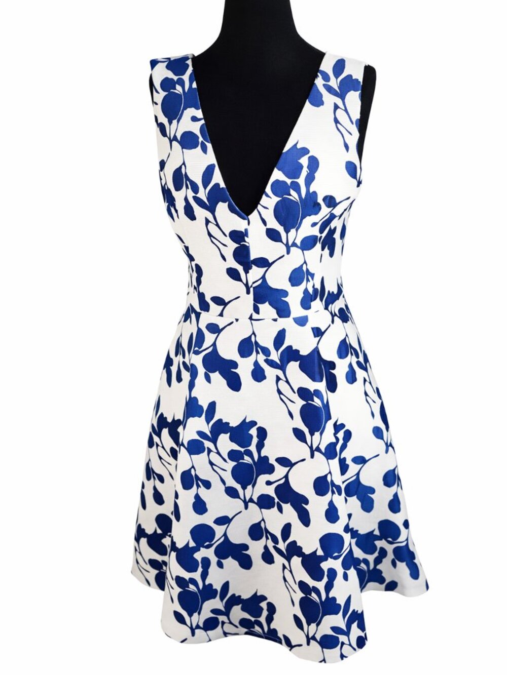 Betsey Johnson White & Navy Floral V-Neck Fit-and-Flare Midi Dress